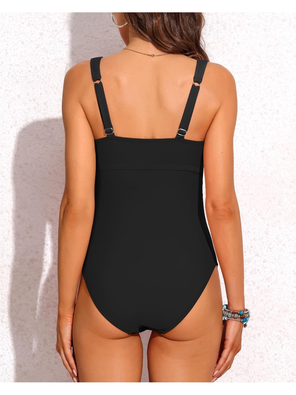 ๐ ๐ Scalloped Cut-Out Ruched High-Waist Maternity One-Piece Swimsuit - Black M - Picture 3 of 16